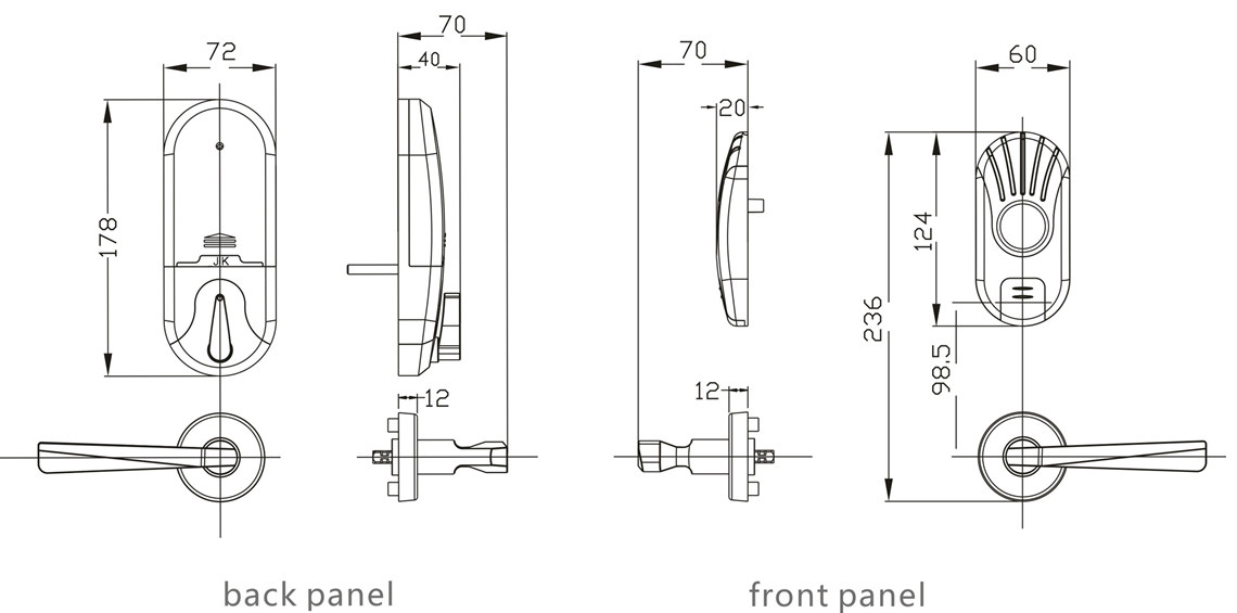 dimension of model 162 Split Type RFID Door Lock