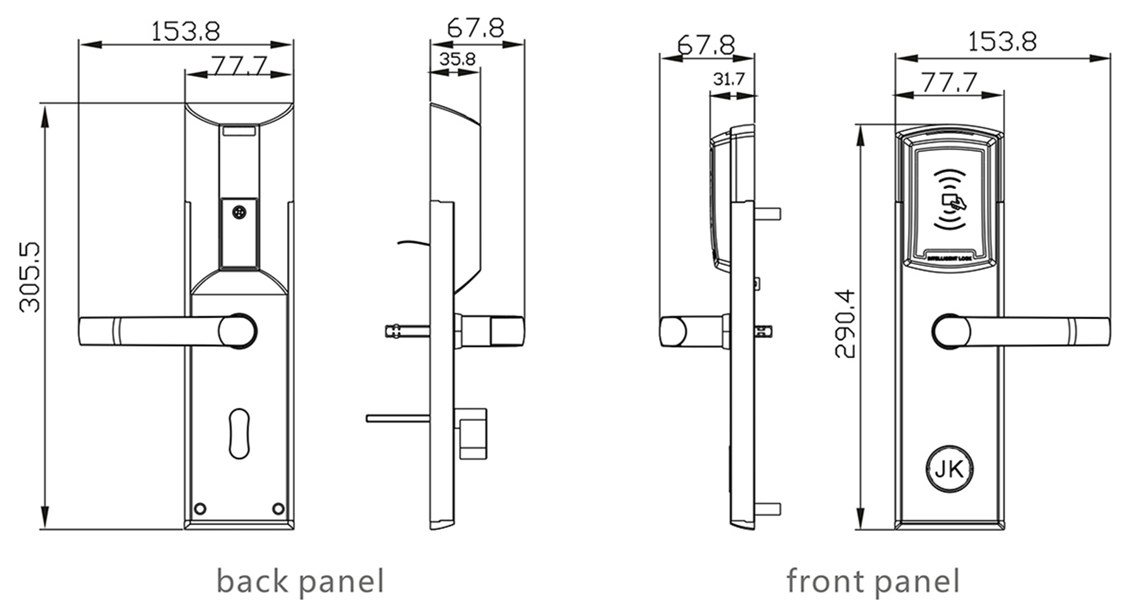 dimension of model S118/S1108 low cost hotel lock to replace vingcard essence lock