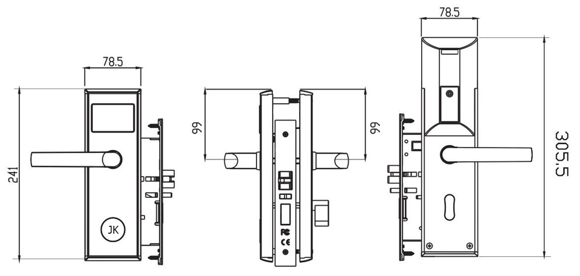 dimension of model classic S8 bluetooth hotel lock