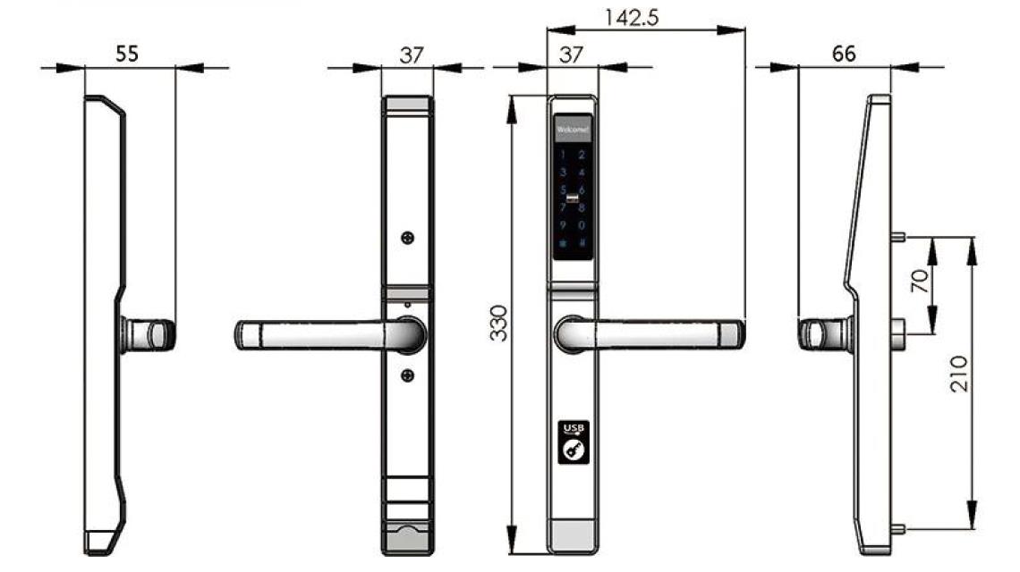 dimension of handy narrow width stainless steel resident lock X1