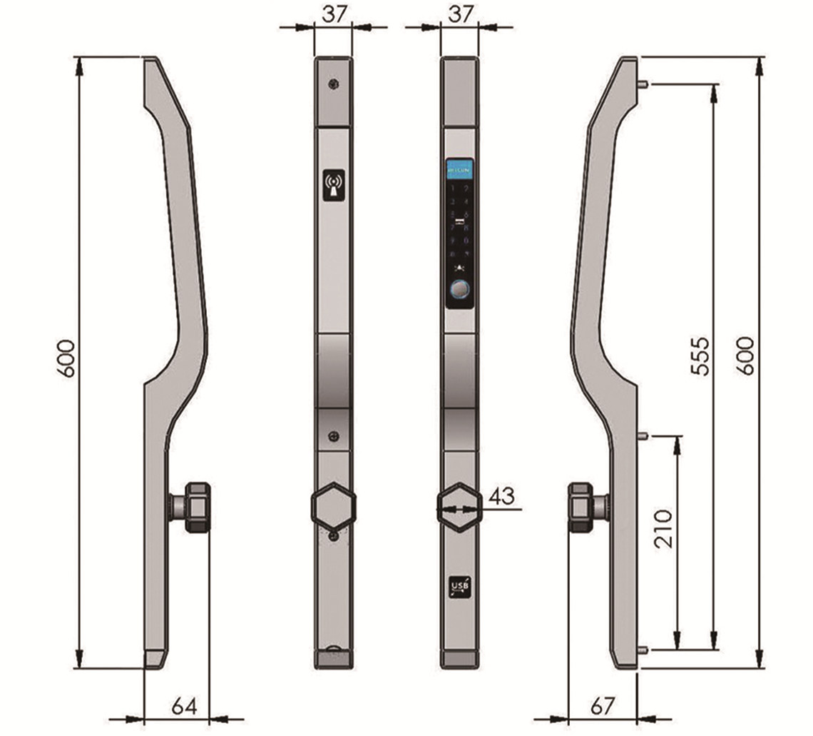dimension of X60 SUS304 stainless steel biometrical lock for gateway