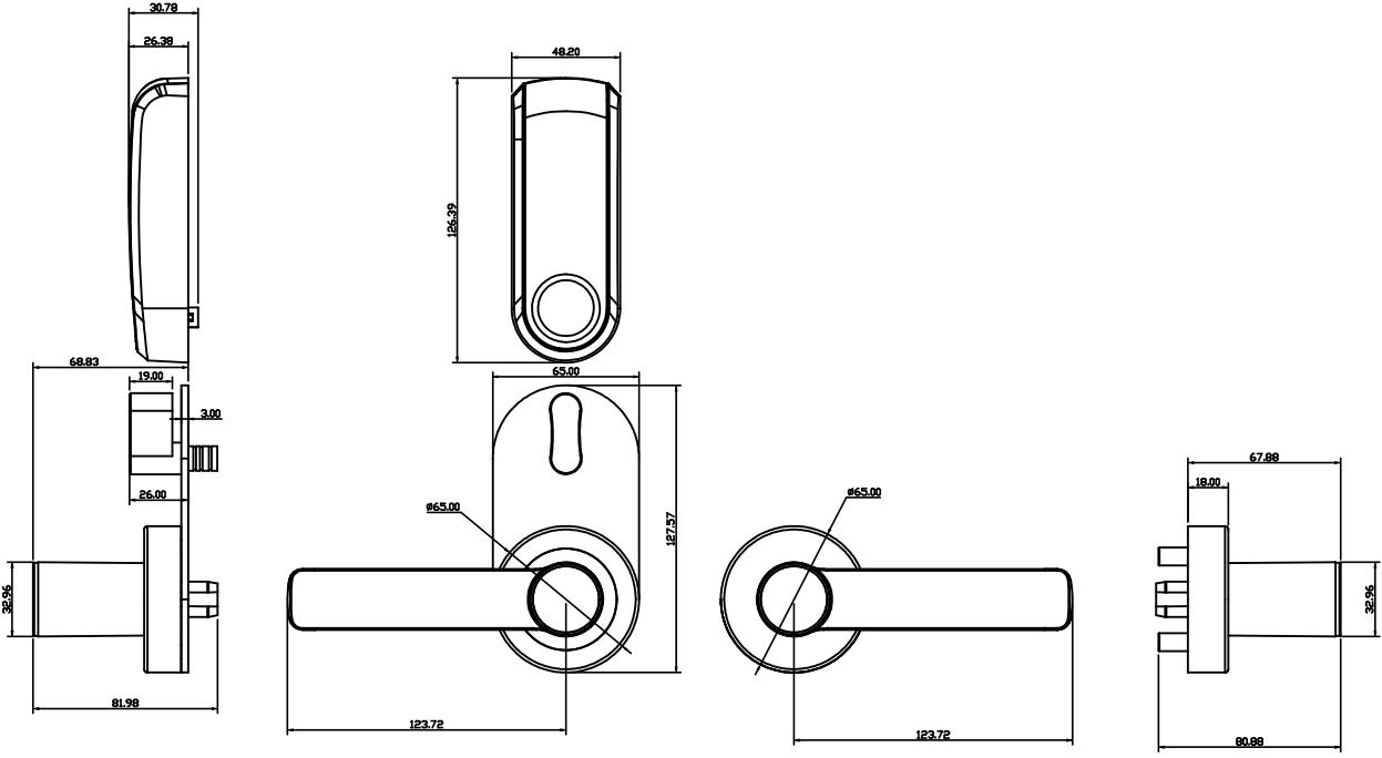 measurement of model Z711 lever-only style RFID Door Lock