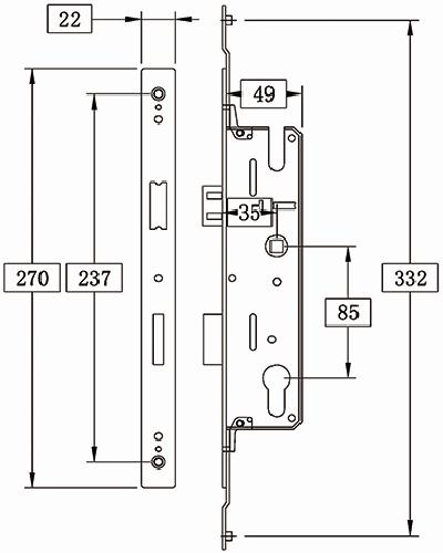 mortise4085-270 European multipoint for Side Hung Door