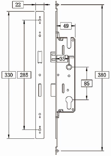 mortise4085-330 European multipoint for Side Hung Door
