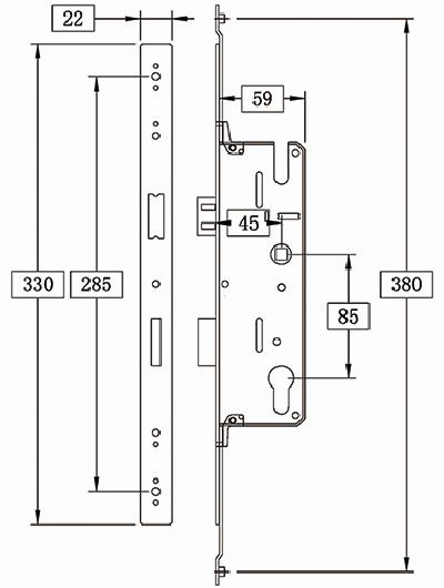 mortise4585-330 European multipoint for Side Hung Door