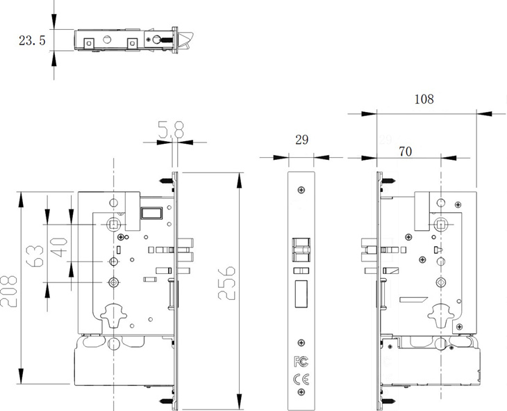 ANSI mortise m1 with battery case 70mm backset